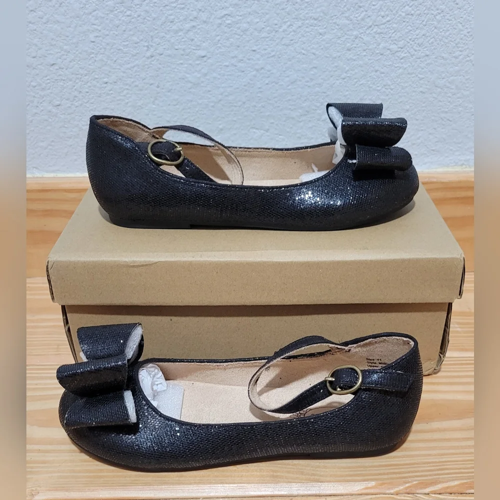 NIB Joyfolie Black Glitter Dress‎ Shoes Y1 Girls Miriam Flat Formal Wear